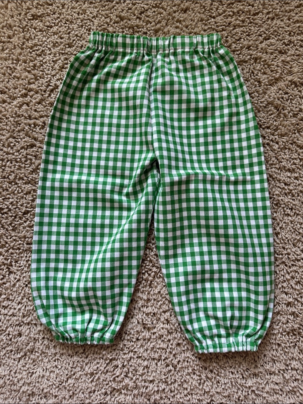 Green and White Gingham Elastic Waist Pants